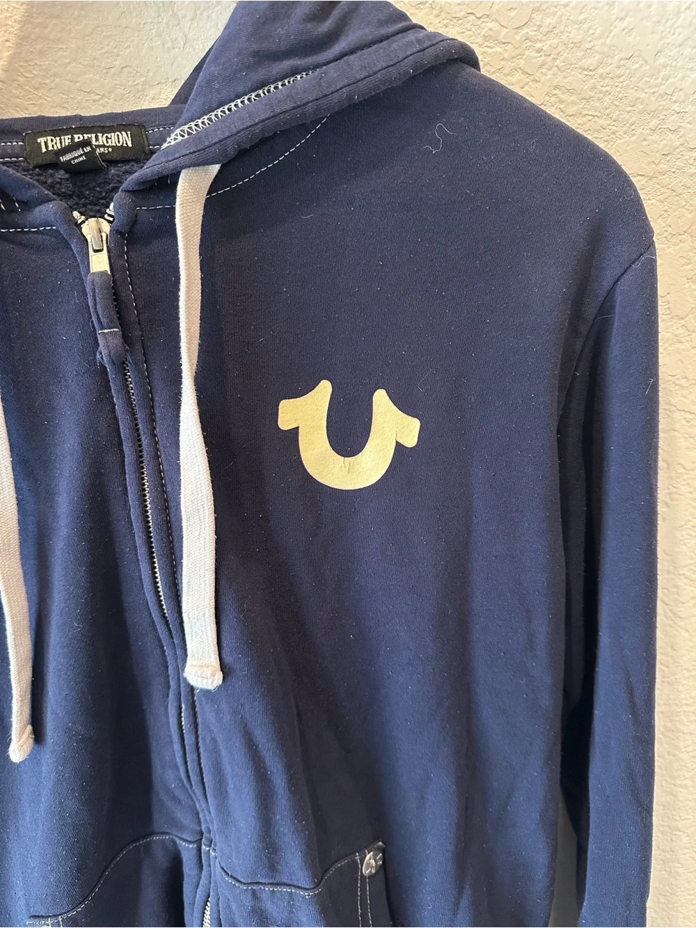True Religion Full Zip Hoodie Navy Graphic Logo Sweatshirt Men’s Large